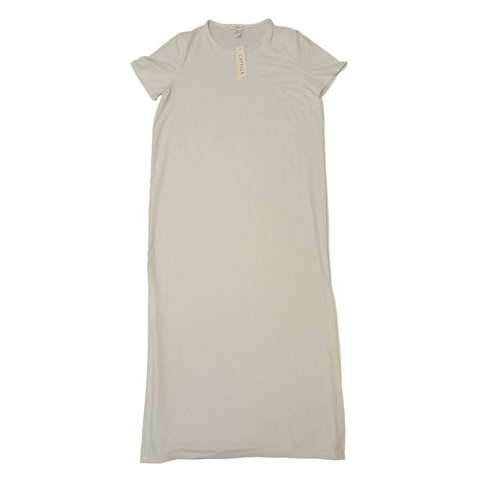 Capella White T-Shirt Dress Scoop Neck Short Sleeve Women's Small White